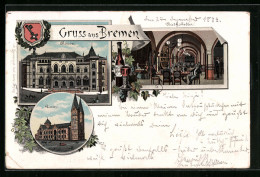 Lithographie Bremen, Börse, Rathskeller, Dom  - Bremen