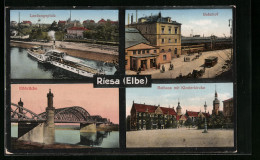AK Riesa, Landungsplatz, Bahnhof, Elbbrücke  - Riesa