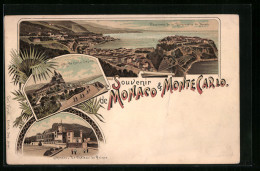 Lithographie Monaco, Panorama, Monte Carlo Casino, Le Château Du Prince  - Autres & Non Classés