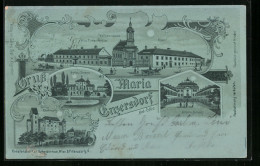 Mondschein-Lithographie Maria Enzersdorf, Wallfahrtskirche, Kloster, Schloss Liechtenstein  - Autres & Non Classés