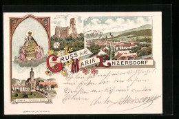 Lithographie Maria-Enzersdorf, Wallfahrtskirche, Schloss Liechtenstein, Ortsansicht  - Autres & Non Classés