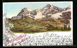 Lithographie Wengernalp, Teilansicht, Eiger Und Mönch  - Other & Unclassified