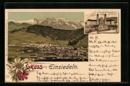 Lithographie Einsiedeln, Kloster, Gesamtansicht  - Einsiedeln