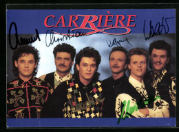 AK Musiker Der Gruppe Carrière In Bunten Hemden, Autograph  - Musique Et Musiciens