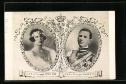 Cartolina Prinzessin Maria Und Prinz Umberto Von Italien, Wappen  - Familles Royales