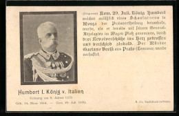 Cartolina König Umberto Von Italien, Todesanzeige, Geschichte Des Mordes  - Royal Families