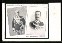 Cartolina König Umberto Von Italien Und Sein Nachfolger König Victor Emanuel, Trauerkarte  - Familles Royales