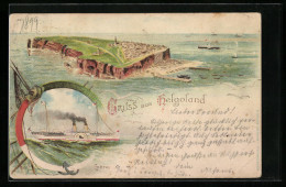 Lithographie Helgoland, Schiff Cobra, Gesamtansicht Der Insel  - Helgoland