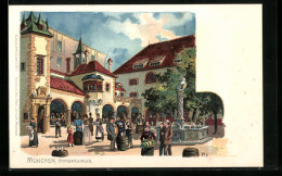 Lithographie Münchner Hofbräuhaus, Gäste Im Hof  - Sonstige & Ohne Zuordnung