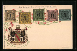 Lithographie Baden, Die Ersten Briefmarken Von Baden Und Wappen  - Briefmarken (Abbildungen)