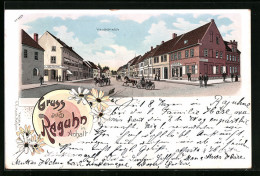 Lithographie Raguhn / Anhalt, Hauptstrasse Mit Geschäften, Pferdekustche Und Passanten  - Autres & Non Classés