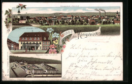 Lithographie Königsbrück, Hotel Zm Schwarzen Adler, Baracken-Lager, Teilansicht Vom Bahnhof  - Koenigsbrueck