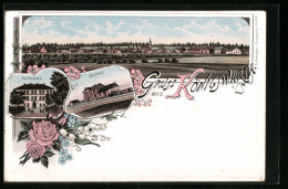 Lithographie Königswartha I. S., Kgl. Anstalt, Bahnhof, Panorama  - Other & Unclassified