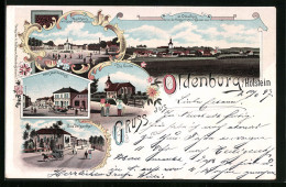 Lithographie Oldenburg /Holstein, Panorama, Marktplatz, Hotel Stadt Hamburg, Dolgenthor  - Oldenburg (Holstein)