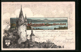 Künstler-AK Lindau, Diebsturm Mit Peterskirche, Panorama  - Lindau A. Bodensee