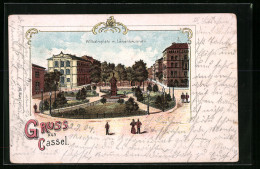 Lithographie Cassel, Wilhelmplatz Mit Löwenbrunnen  - Autres & Non Classés