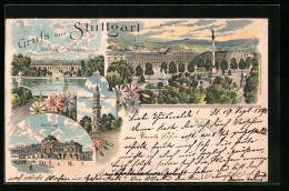 Lithographie Stuttgart, Neues Schloss, Schloss Mit Anlagen, Solitude  - Stuttgart