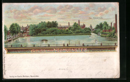 Lithographie Neumünster, Der Mühlenteich  - Neumünster