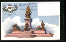 Lithographie Berlin, Erinnerungs-Postkarte Zur Enthüllungsfeier Des Bismarck-Denkmals  - Dierentuin