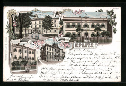 Lithographie Teplitz, Österreichisches, Preussisches Und Sächsisches Militärbad, Kaiserbad  - Czech Republic
