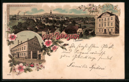 Lithographie Bernstadt I. Sachsen, Teilansicht, Königliches Amtsgericht, Rathaus  - Other & Unclassified