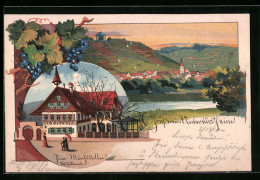 Lithographie Untertürkheim, Gasthaus Zum Münchskeller, Teilansicht  - Autres & Non Classés