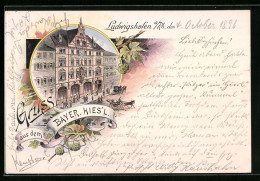 Lithographie Ludwigshafen A. Rh., Hotel Bayer. Hies`l  - Ludwigshafen