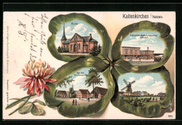 Passepartout-Lithographie Kaltenkirchen I. Holstein, Gasthof & Restaurant Zum Bahnhof, Kirche Und Windmühle Im Kleebl  - Other & Unclassified
