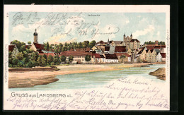 Lithographie Landsberg A. L., Teilansicht Mit Lechpartie  - Landsberg