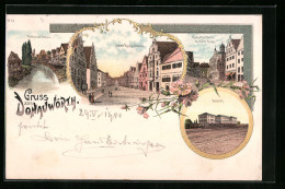 Lithographie Donauwörth, Riedertorturm Mit Hotel Krone, Bahnhof, Partie A. D. Donau  - Donauwoerth