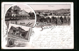 Vorläufer-Lithographie Salzungen, 1894, Kurhaus, Gradirhaus, Teilansicht Vom Ort  - Bad Salzungen