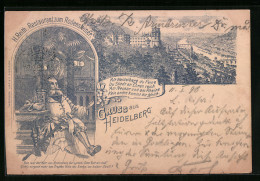 Lithographie Heidelberg, Ortsansicht Und Restaurant Zum Rodensteiner  - Heidelberg