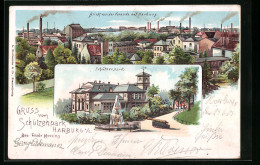 Lithographie Hamburg-Harburg, Schützenpark Und Blick Von Der Veranda Auf Harburg  - Harburg