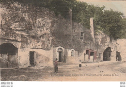 72) CHATEAU DU LOIR (SARTHE) FERME ENTIEREMENT DANS LE ROC A MARCON - ( CARTE TOILEE COULEURS - HABITANTS - 2 SCANS ) - Chateau Du Loir