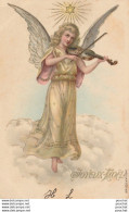 T26- CARTE GAUFREE AVEC DORURE  " JOYEUX NOEL" - ANGE VIOLONISTE - MUSICIEN - VIOLON  - OBLITERATION DE 1904 - 2 SCANS - Anges