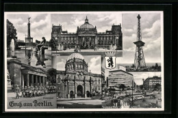 AK Berlin, Siegessäule, Reichstag, Potsdamer Platz  - Tiergarten