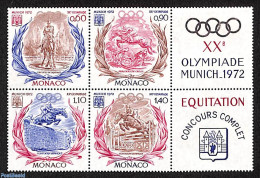 Monaco 1972 Olympic Games 4v+tabs [++], Mint NH, Nature - Sport - Horses - Olympic Games - Sport (other And Mixed) - Ongebruikt