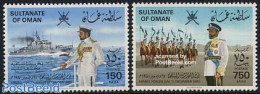 Oman 1980 Army Day 2v, Mint NH, Nature - Transport - Various - Horses - Ships And Boats - Uniforms - Bateaux