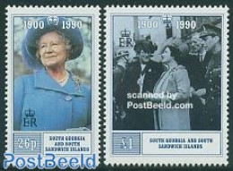 South Georgia / Falklands Dep. 1990 Queen Mother 2v, Mint NH, History - Kings & Queens (Royalty) - Familles Royales