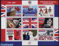 Gibraltar 2004 300 Years British 9v M/s, Mint NH, History - Science - Transport - Various - Flags - History - Educatio.. - Poste