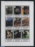 Tanzania 1995 Sierra Club 9v M/s, Mint NH, Nature - Animals (others & Mixed) - Monkeys - Rhinoceros - Tanzania (1964-...)