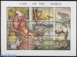Saint Vincent 1995 Cats 9v M/s, Mint NH, Nature - Cats - St.Vincent (1979-...)