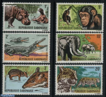 Gabon 1967 Animals 6v, Mint NH, Nature - Animals (others & Mixed) - Cat Family - Crocodiles - Elephants - Hippopotamus.. - Neufs