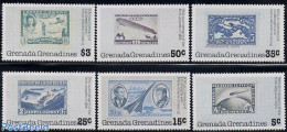 Grenada Grenadines 1978 Zeppelin/Lindberg 6v, Mint NH, Nature - Transport - Cats - Stamps On Stamps - Aircraft & Aviat.. - Briefmarken Auf Briefmarken