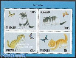 Tanzania 1999 Cats & Butterflies 4v M/s, Mint NH, Nature - Butterflies - Cats - Tansania (1964-...)