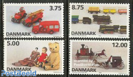 Denmark 1995 Antique Toys 4v, Mint NH, Nature - Transport - Various - Bears - Horses - Automobiles - Coaches - Fire Fi.. - Ungebraucht