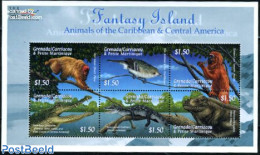 Grenada Grenadines 2000 Stamp Show, Animals 6v M/s, Mint NH, Nature - Animals (others & Mixed) - Birds - Crocodiles - .. - Grenada (1974-...)