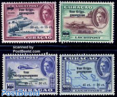 Netherlands Antilles 1943 Airmail Definitives, Overprints 4v, Mint NH, Transport - Various - Aircraft & Aviation - Map.. - Flugzeuge
