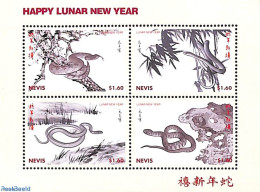 Nevis 2001 Year Of The Snake 4v M/s, Mint NH, Nature - Various - Reptiles - Snakes - New Year - Nouvel An