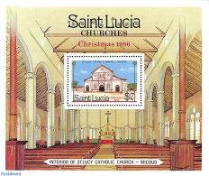 Saint Lucia 1986 Christmas S/s, Mint NH, Religion - Christmas - Churches, Temples, Mosques, Synagogues - Christmas